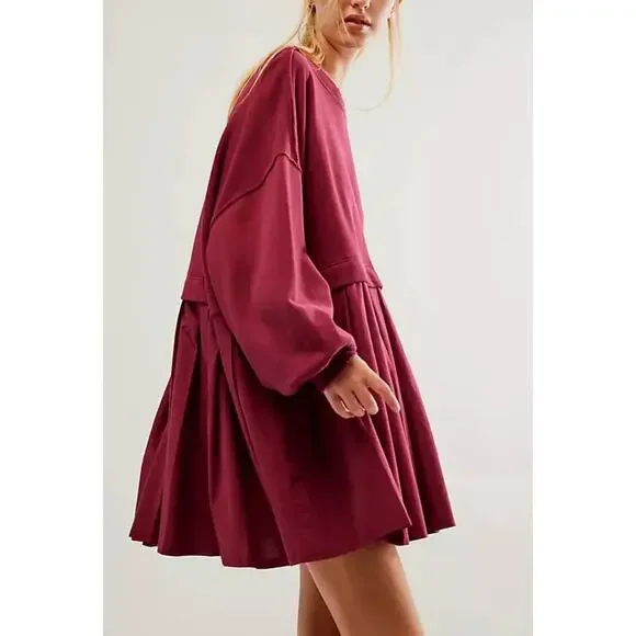 New Free People Eleanor Sweatshirt Dress Rhododendron SMALL Women New Free People Eleanor Sweatshirt Dress Rhododendron SMALL Women
